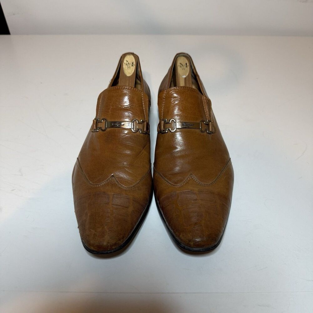 Salvatore Ferragamo Brown Leather Horsebit Loafers Round Toe Men's 8 8.5 D Flaw